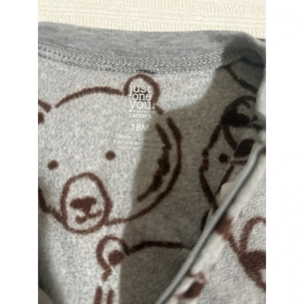 Just One You by Carter's Bear‎ Print Gray Fleece Zip One Piece Sleepwear 18M